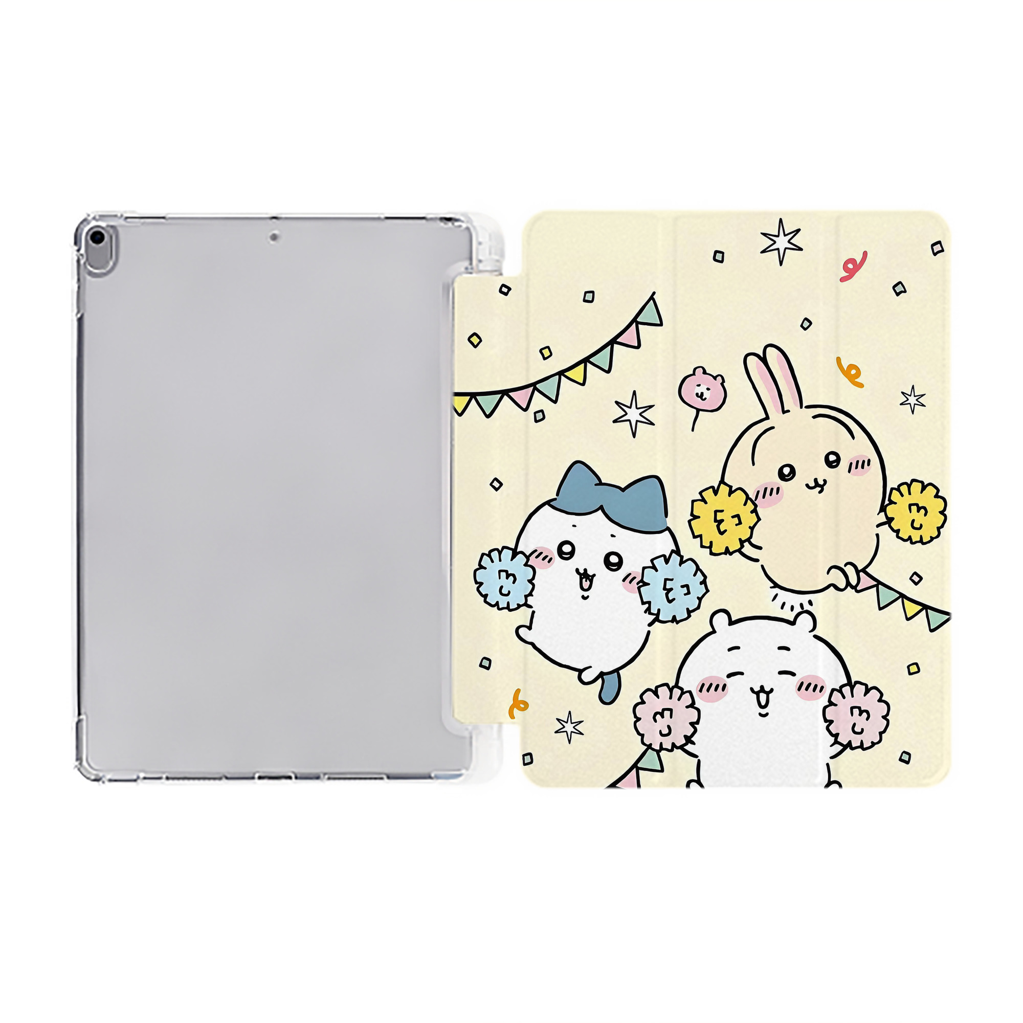 （画像用） ちいかわ Chii-kawa IPad ケース ペン収納付き 三つ折りスタンド PUレザー×シリコン 対応機種9.5/10.5/10.9インチ